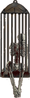 A skeleton in a cage